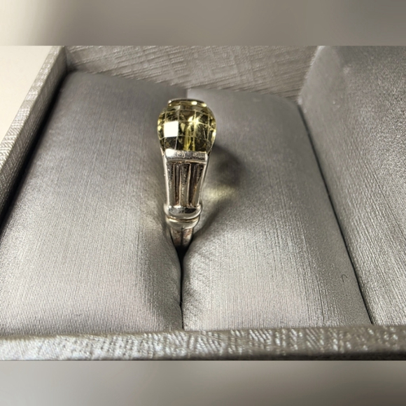 Vintage 1990s Citrine Checkerboard Sterling Silver Ring - Picture 2 of 3